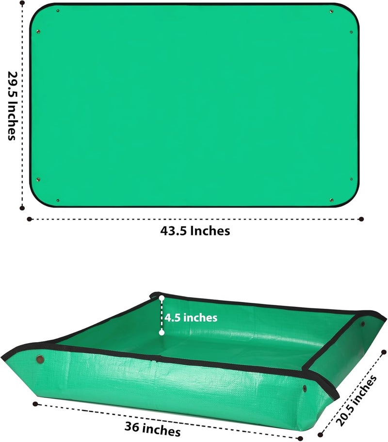 HKZ حصيرة إعادة الزراعة للنباتات الداخلية - 43.5'' × 29.5'' للتحكم في فوضى التربة، صينية زراعة محمولة للنباتات العصارية أدوات بونساي مقاومة للماء حصيرة نقل (أخضر فاتح) - Image 4